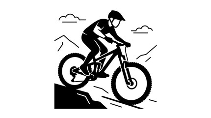 Obraz premium Mountain Biker Riding Downhill On A Rocky Trail