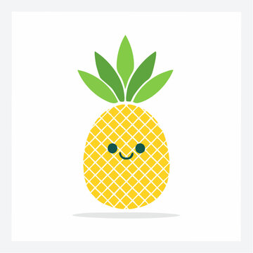 Cute Kawaii Pineapple Character with Smiling Face