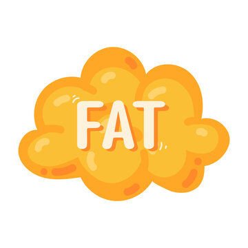 Illustrative visual representation of the word FAT, presented playfully on a soft yellow orange cloud shape.