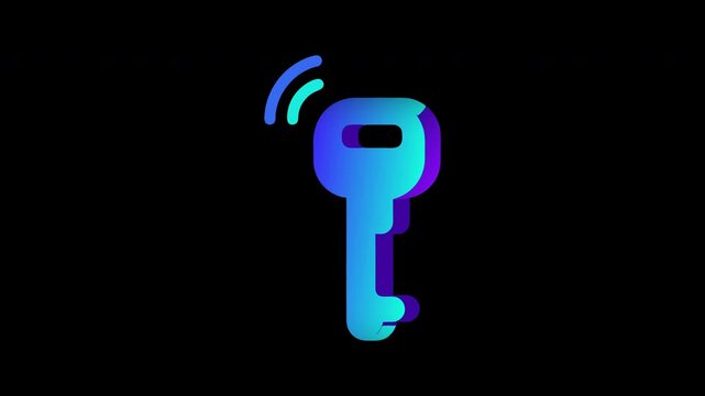Neon gradient key icon animation with slide up and scale reveal effect on black background
