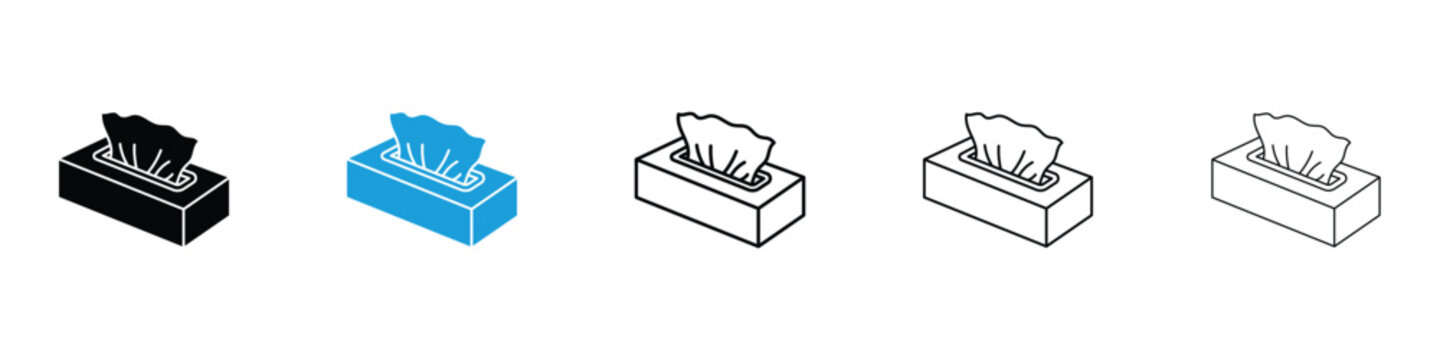 Box tissue icons vector illustrations in black and blue colors for web and ui designs