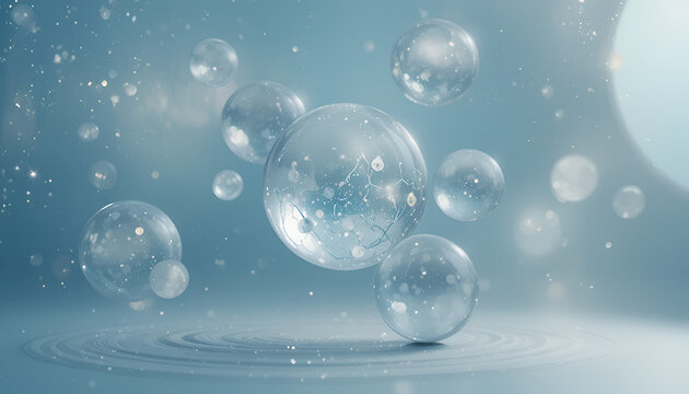 Soap bubbles float on water with ripples
