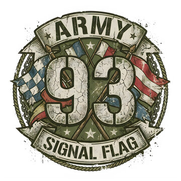 Vintage army signal flag badge, distressed military emblem, 93rd signal flag insignia