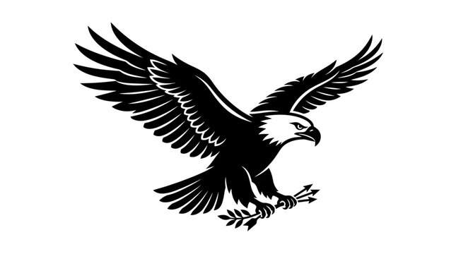 American bald eagle, flying eagle, black and white vector, wildlife illustration, patriotic symbol
