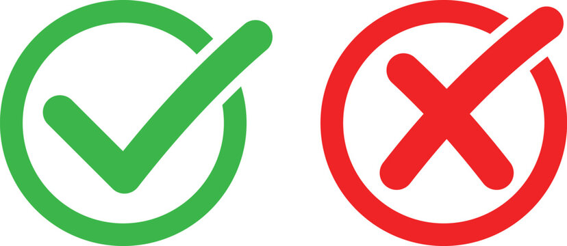 Green Tick and  red cross signs. Check box icon with right and wrong buttons. professional success and failure symbols. correct and incorrect signs 