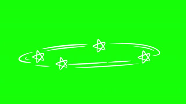 2D animation of multiple cartoon stars orbiting in circle with fast speed lines. Motion graphic concept of severe dizziness, concussion, head trauma or being dazed