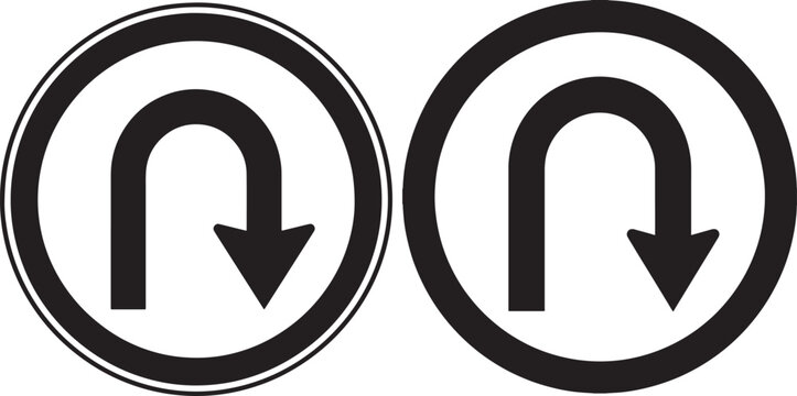 U-turn directional arrow road sign silhouette vector with direction silhouette navigation isolated movement indicator transport