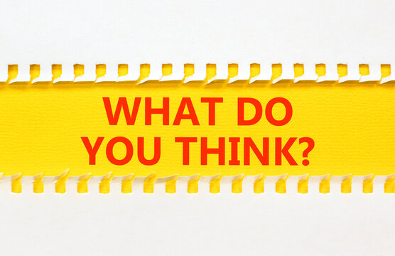 What do you think words symbol. Concept words What do you think on beautiful yellow paper. Beautiful white background. Business What do you think motivational support concept. Copy space.