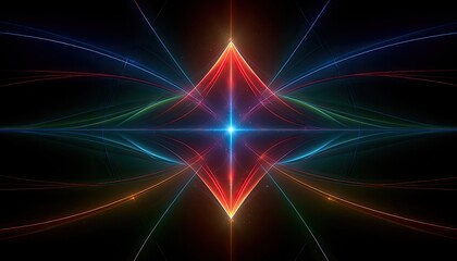 Naklejka premium Symmetrical radiant diamond of light with flowing colorful energy arcs