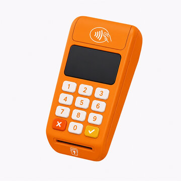 3D Orange Contactless Payment Terminal Icon in Perspective View