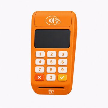 3D Orange Contactless Payment Terminal with Keypad