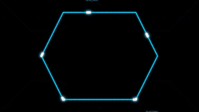 Motion of glowing blue hexagon lines forming dynamic geometric shapes in digital animation.