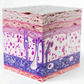 Histological section of human intestinal epithelium under microscope.