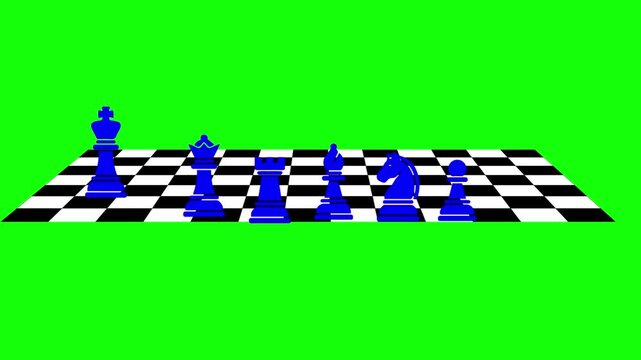 International Chess Day animation with blue pieces on green screen