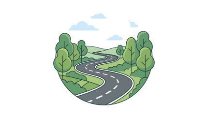 Winding highway through lush green forest hills in circular frame © wowok