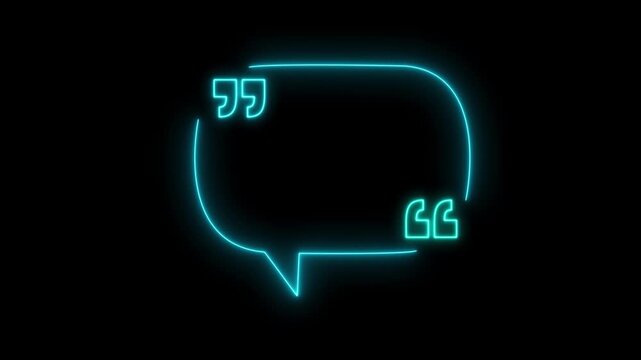 Neon glowing quote bubble animation on black background