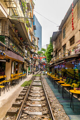 Fototapeta premium A view of the central part of train street in Hanoi, Vietnam, in the morning
