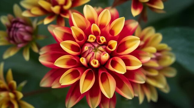 Close-up of a vibrant dahlia with layered petals