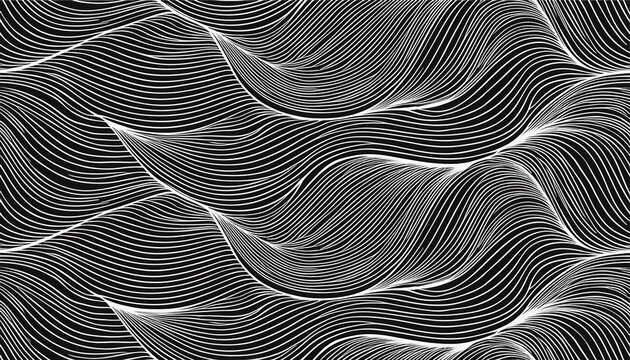 abstract black and white hand drawn wavy line drawing seamless pattern modern minimalist fine wave outline background creative monochrome wallpaper texture print