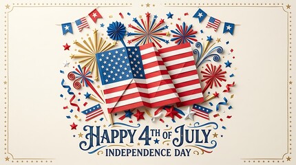 Obraz premium Festive Patriotic Celebration Concept Featuring Ornate American Flag Motifs and Exploding Fireworks Display for National Holiday Commemoration