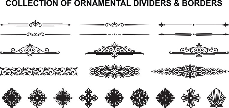 Collection of ornamental dividers and borders vintage decorative elements and design flourishes for graphic resources.