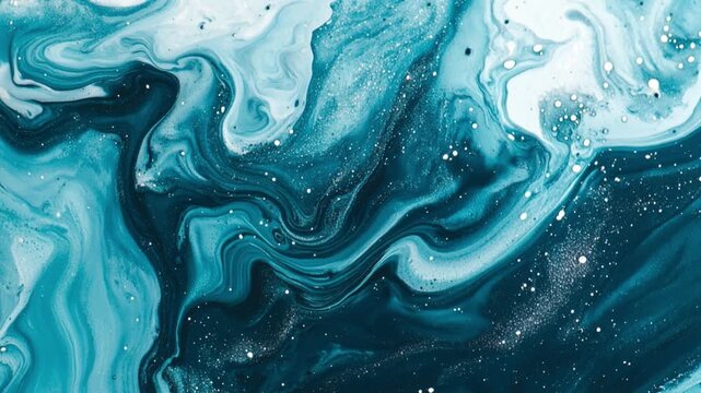 A mesmerizing abstract background showcasing fluid patterns in vibrant turquoise and blue hues with captivating sparkles, perfect for creative projects and design inspiration.