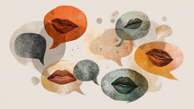 Speech bubbles with lips illustration communication concept design