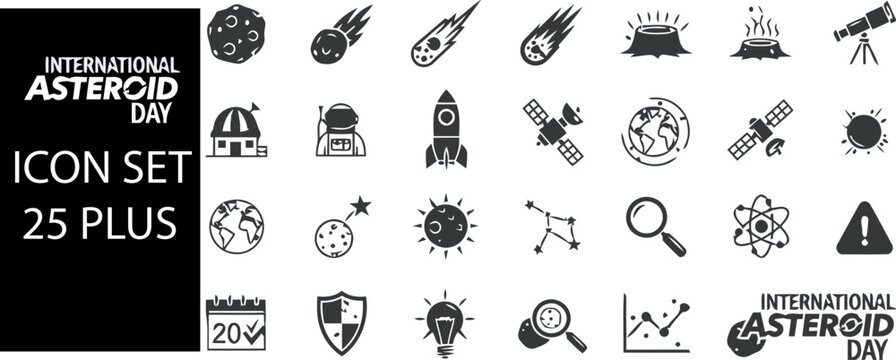 International asteroid day icon set