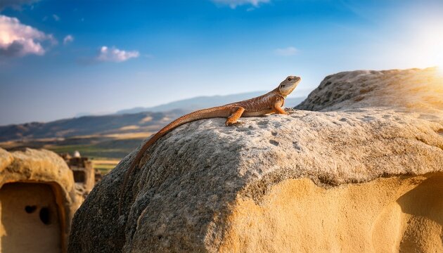 agama lizard in uplistsikhe rock ancient town in georgia