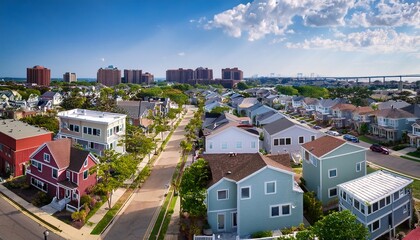 Obraz premium row of suburban homes in long beach new york during summer