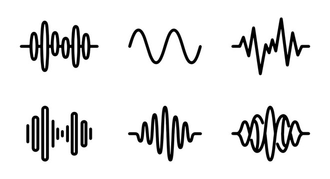 Diverse Audio Waveform Icons, Sound Wave Graphics, Signal Patterns, Music Visuals