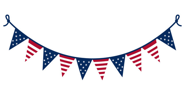4th July, Independence day of America. Patriotic bunting, American flag garland, red white blue decoration, festive holiday banner vector
