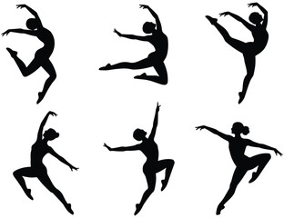 Ballet dancer silhouettes in dynamic poses against a white background © MDHASAN