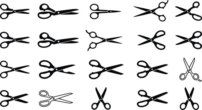 Scissors cutting in different open and closed positions Vector
