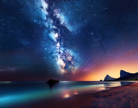 milky way in the starry sky above the kiva beach at night