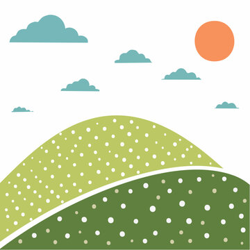 Stylized Rolling Hills with Sun and Clouds