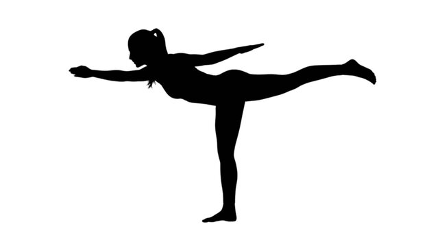 Silhouette woman doing balancing yoga pose isolated on transparent background, Vector