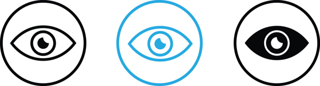 View and preview icon set . eye icon pack. Mobile application security design. Identity verification and biometrics symbols 
