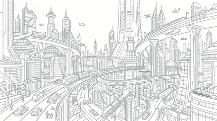 Fototapeta premium Futuristic city with high speed transport and sleek skyscrapers