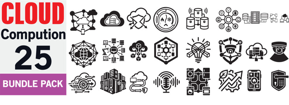 Cloud Computing 25 Icon Bundle &ndash; Cloud Storage, Data Management and Network Technology Vector Set