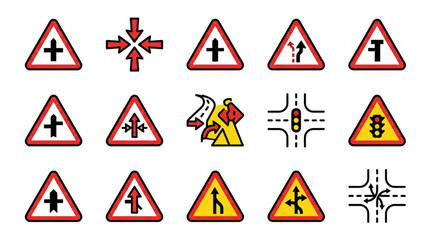 Naklejka premium Collection of various traffic and warning road signs.