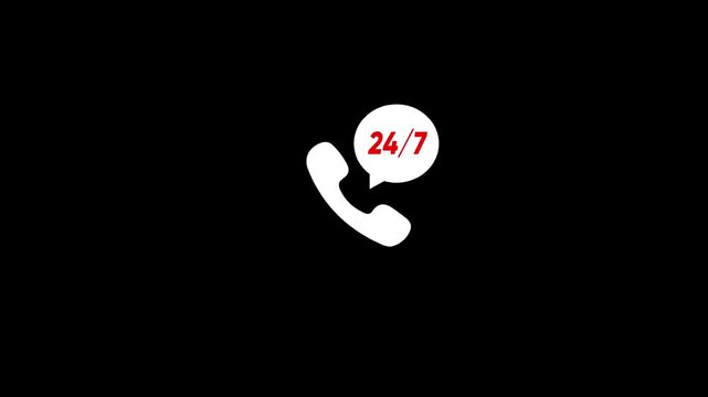 24/7 customer support service animation on black background