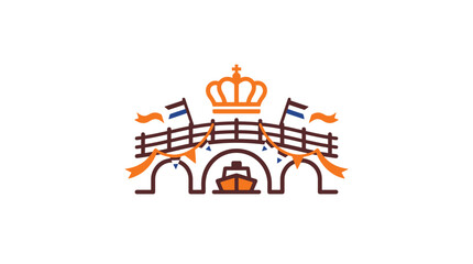 Obraz premium Minimalist flat design 2D logo icon of royal crown and balance for King's Day Netherlands celebration concept