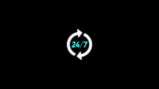 24/7 support service animation, continuous availability sign