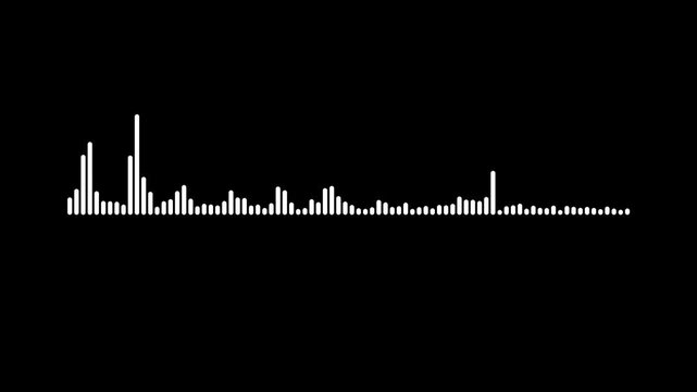 White audio waveform spectrum animation. seamless loop sound visualization on black background. Animation video white abstract audio sound visualizer wave spectrum. digital sound wave equalizer.4k