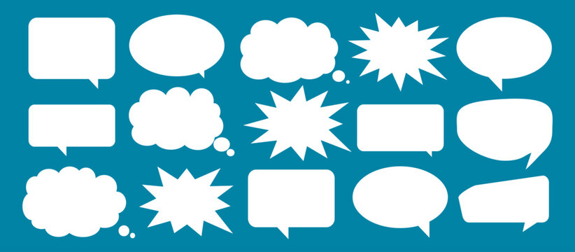A set of chat box designs for comments on social media or comics. Vector designs of speech bubbles, text boxes, and conversation chat columns in comics.	