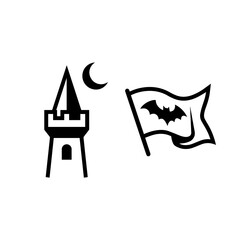 Medieval castle turret and waving flag with bat silhouette crescent medieval © mert