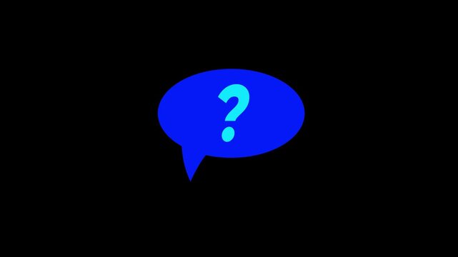 Animated blue speech bubble with question mark on black background