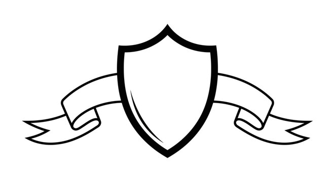 Shield icon, protection symbol, security logo, black and white emblem, vector graphic