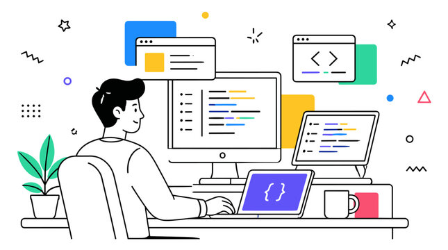 Modern Digital Workspace Illustration for Remote Developers